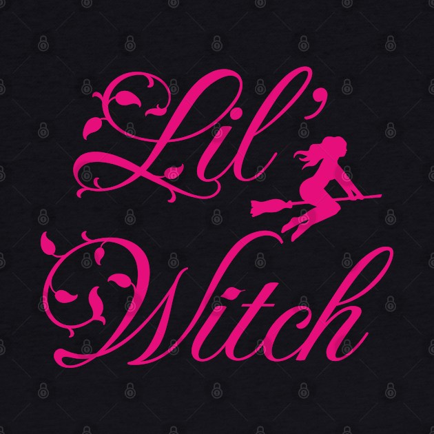 Lil' witch; little witch; girl; Halloween; trick or treater; cute; hot pink; black; witches; broom; magic; by Be my good time